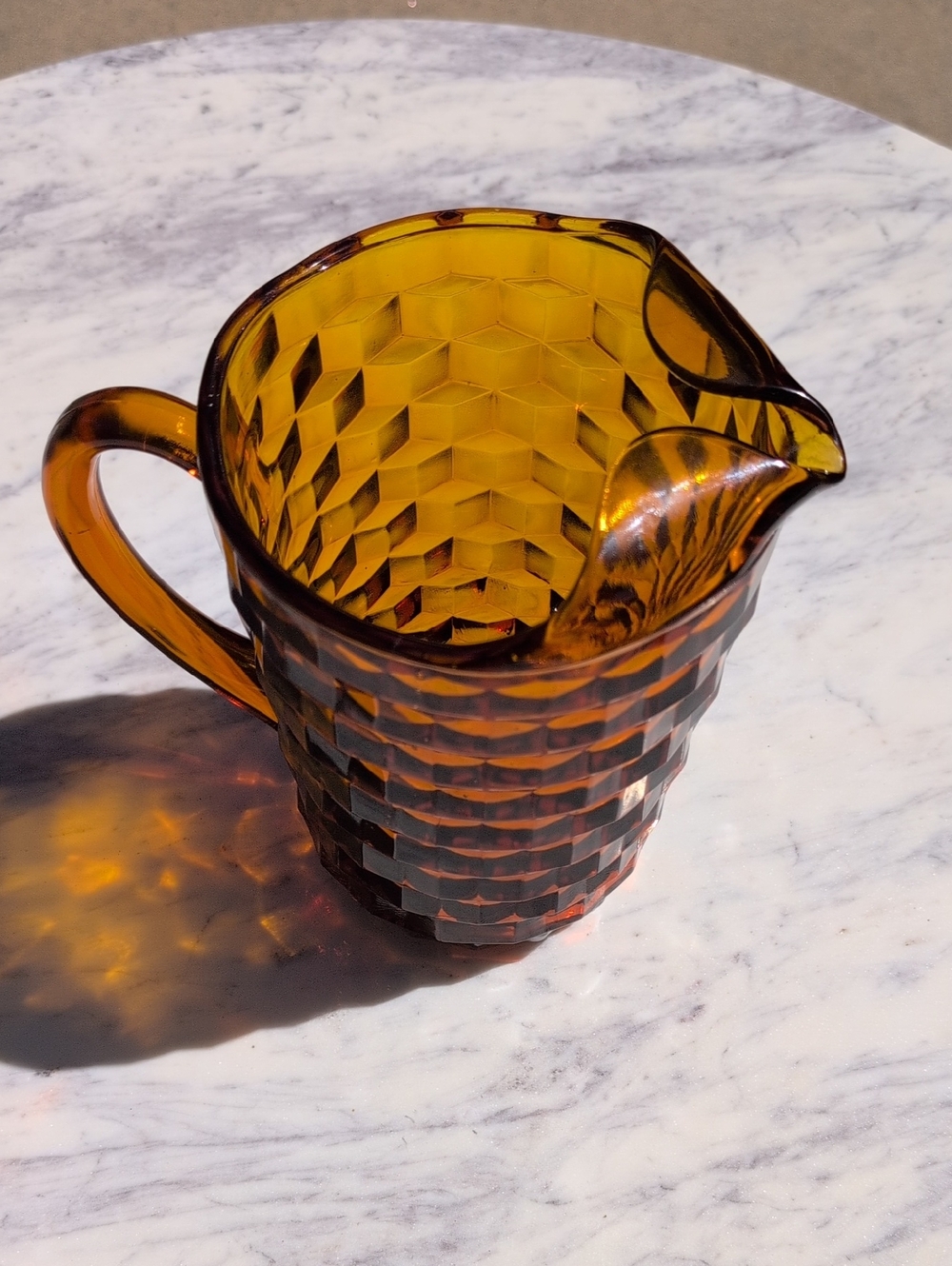 Vintage Colony Whitehall Cubist Amber Textured Glass Pitcher with Handle